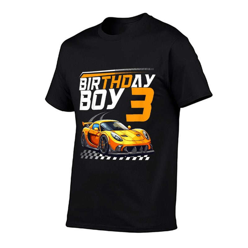 Kids Birthday Boy 3 Years Race Car 3rd Birthday Racing Car  Fade-proof Color T-Shirt