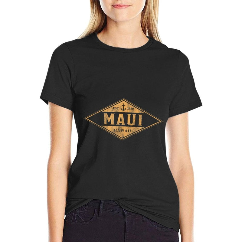 Maui Hawaii Souvenir Vacation Vintage Badge Mens Womens  Slim-fit Cut T-Shirt