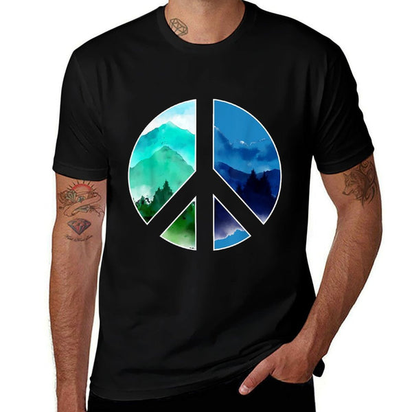 Outdoor Landscape Peace Hippie Nature Peace Sign Forest  Ribbed Collar T-Shirt