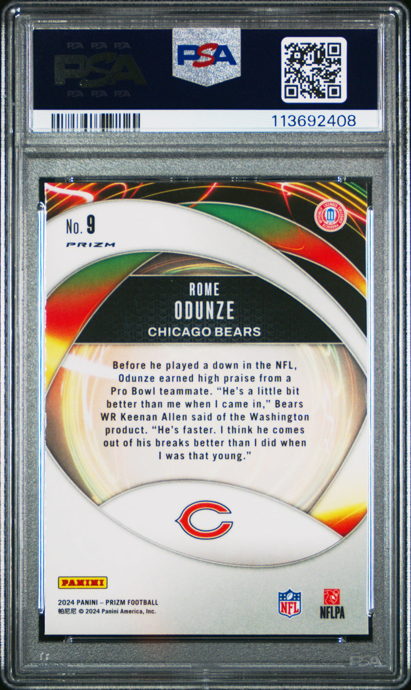Graded 2024 Panini Prizm Rome Odunze #9 Portals Green Ice Rookie RC Football Card PSA 10 Gem Mint