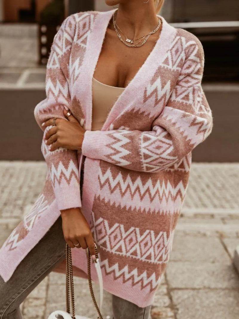 Bohemian Geometric Pattern Longline Cardigan