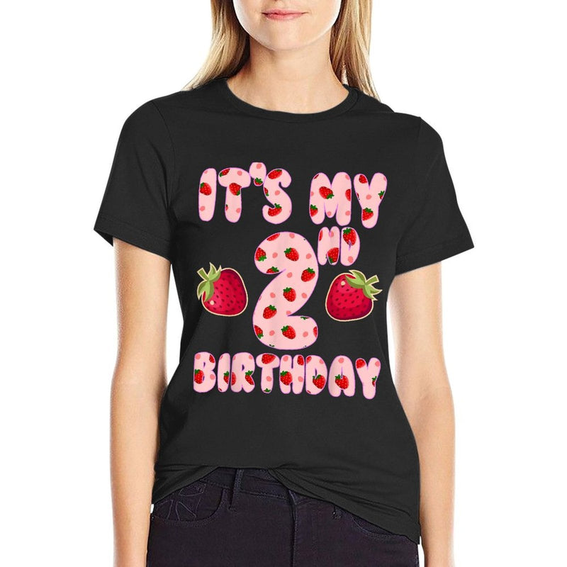 Kids Two 2 Year Old Strawberry Birthday Girl Sweet Fruit 2nd  Fade-proof Color T-Shirt