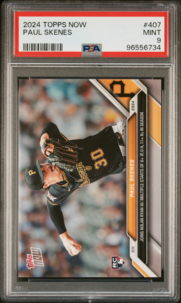 Graded 2024 Topps Now Paul Skenes #407 Rookie RC Baseball Card PSA 9 Mint