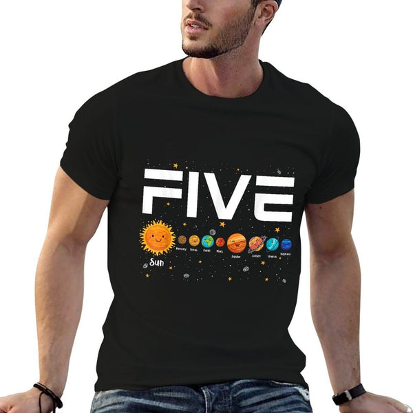 Solar System Planets Five 5 Years Old 5th Birthday Girl Boy  High-quality Stitching T-Shirt