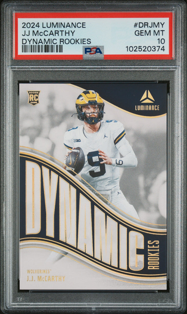 Graded 2024 Panini Luminance JJ McCarthy #DRJMY Dynamic Rookies Rookie RC Football Card PSA 10 Gem Mint