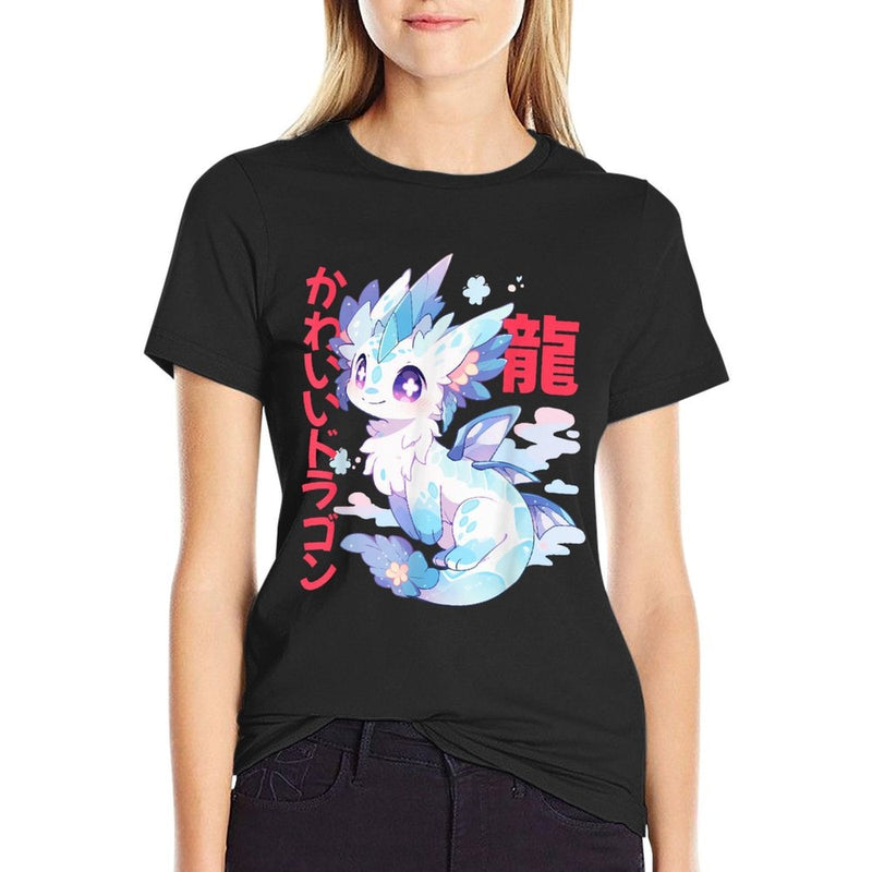 Kawaii Dragon Japanese Anime Chibi Ryu Dragon Kanji  Kana  Relaxed-fit T-Shirt