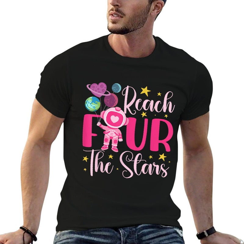 Reaching Four The Stars Birthday Boy Girl 4 Yrs Old 4th Bday  Graphic-printed T-Shirt