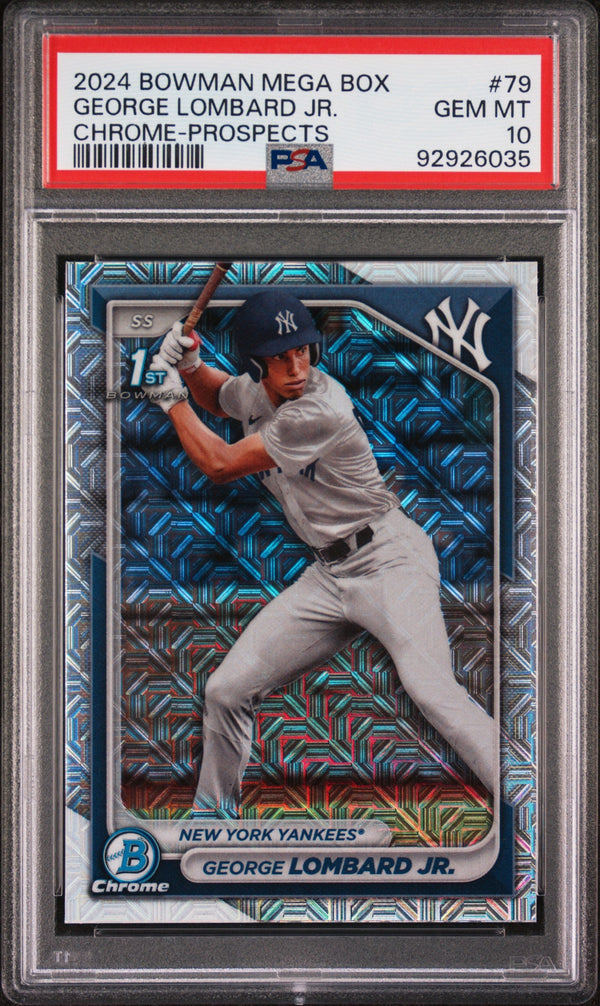 Graded 2024 Topps Bowman Mega Box George Lombard Jr #79 Chrome Prospects Rookie RC Baseball Card PSA 10 Gem Mint