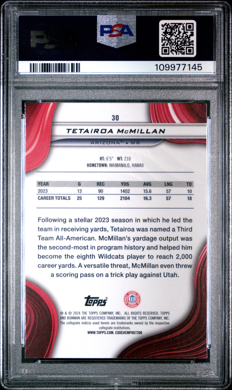 Graded 2024 Topps Bowman Best University Tetairoa McMillan #30 Rookie RC Football Card PSA 10 Gem Mint