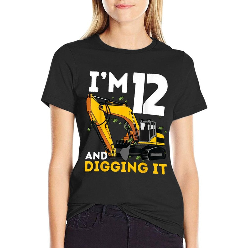 I'm 12 And Digging It Twelve Years Old Excavator Birthday  Oversized Silhouette T-Shirt
