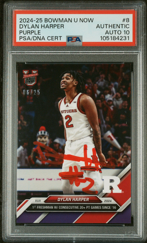 Graded 2024 Topps Bowman U Now Dylan Harper #8 Purple /25 Rookie RC Basketball Card PSA 10 Auto Grade Gem Mint