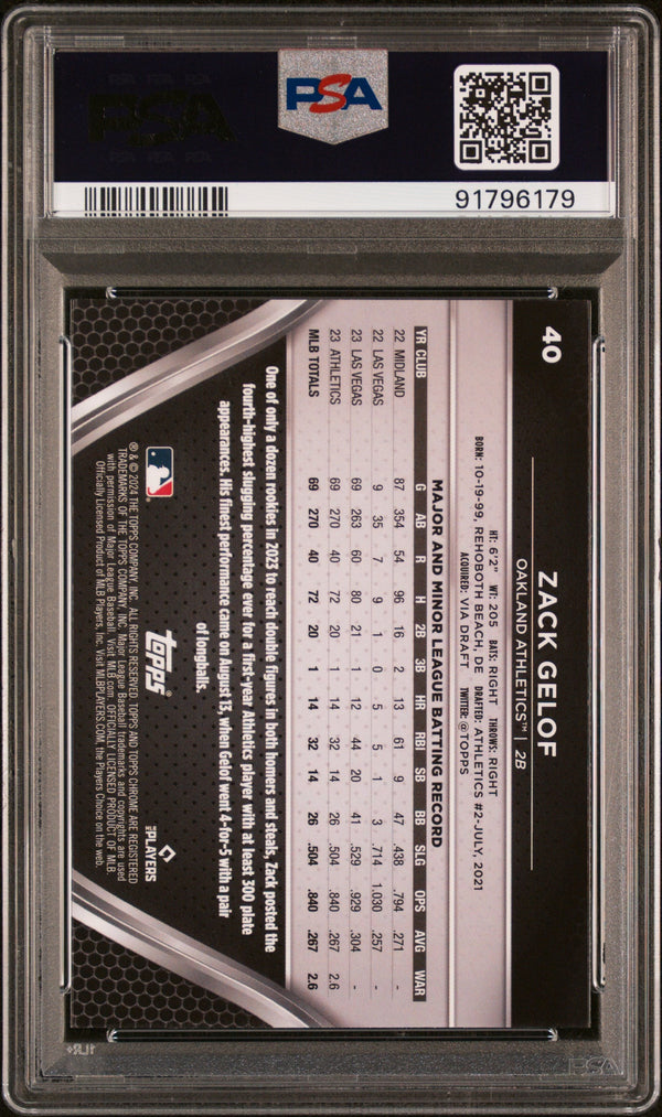 Graded 2024 Topps Chrome Black Zack Gelof #40 Rookie RC Baseball Card PSA 10 Gem Mint