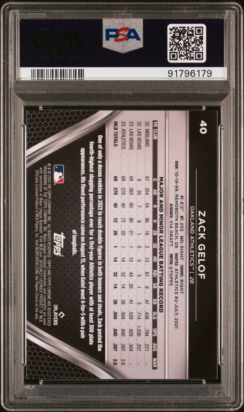 Graded 2024 Topps Chrome Black Zack Gelof #40 Rookie RC Baseball Card PSA 10 Gem Mint