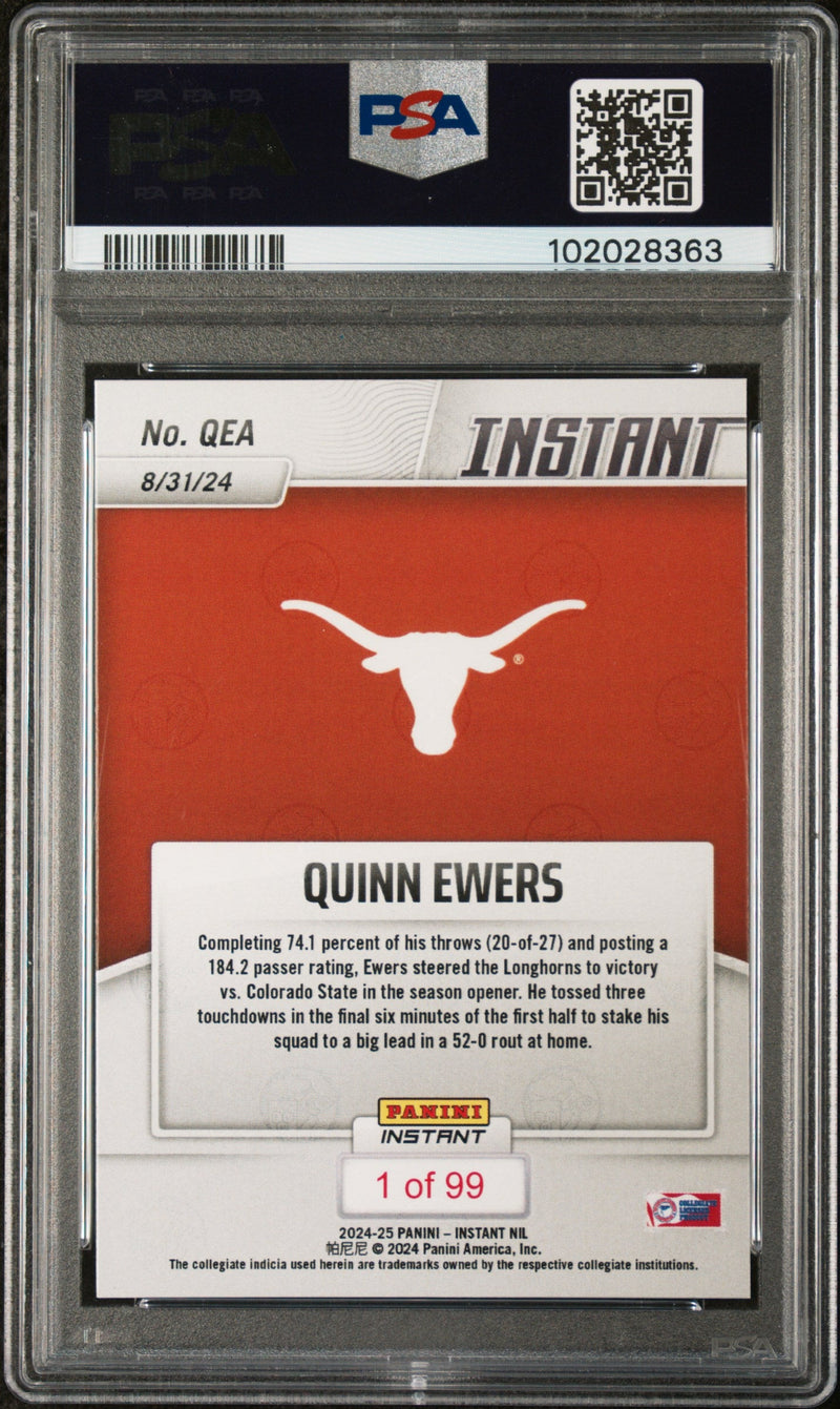 Graded 2024 Panini Instant NIL Quinn Ewers #QEA Rookie RC Football Card PSA 9 Mint