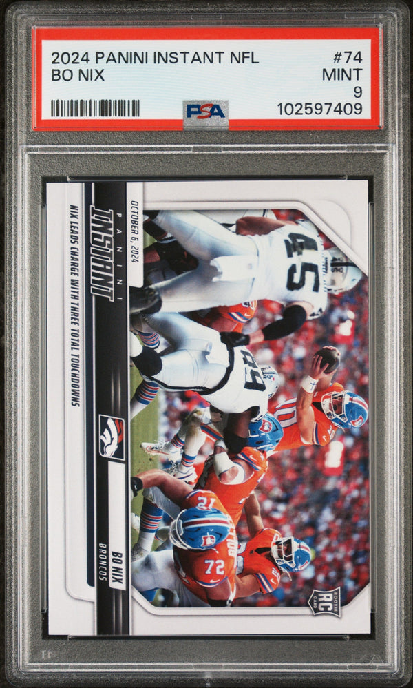 Graded 2024 Panini Instant NFL Bo Nix #74 Rookie RC Football Card PSA 9 Mint