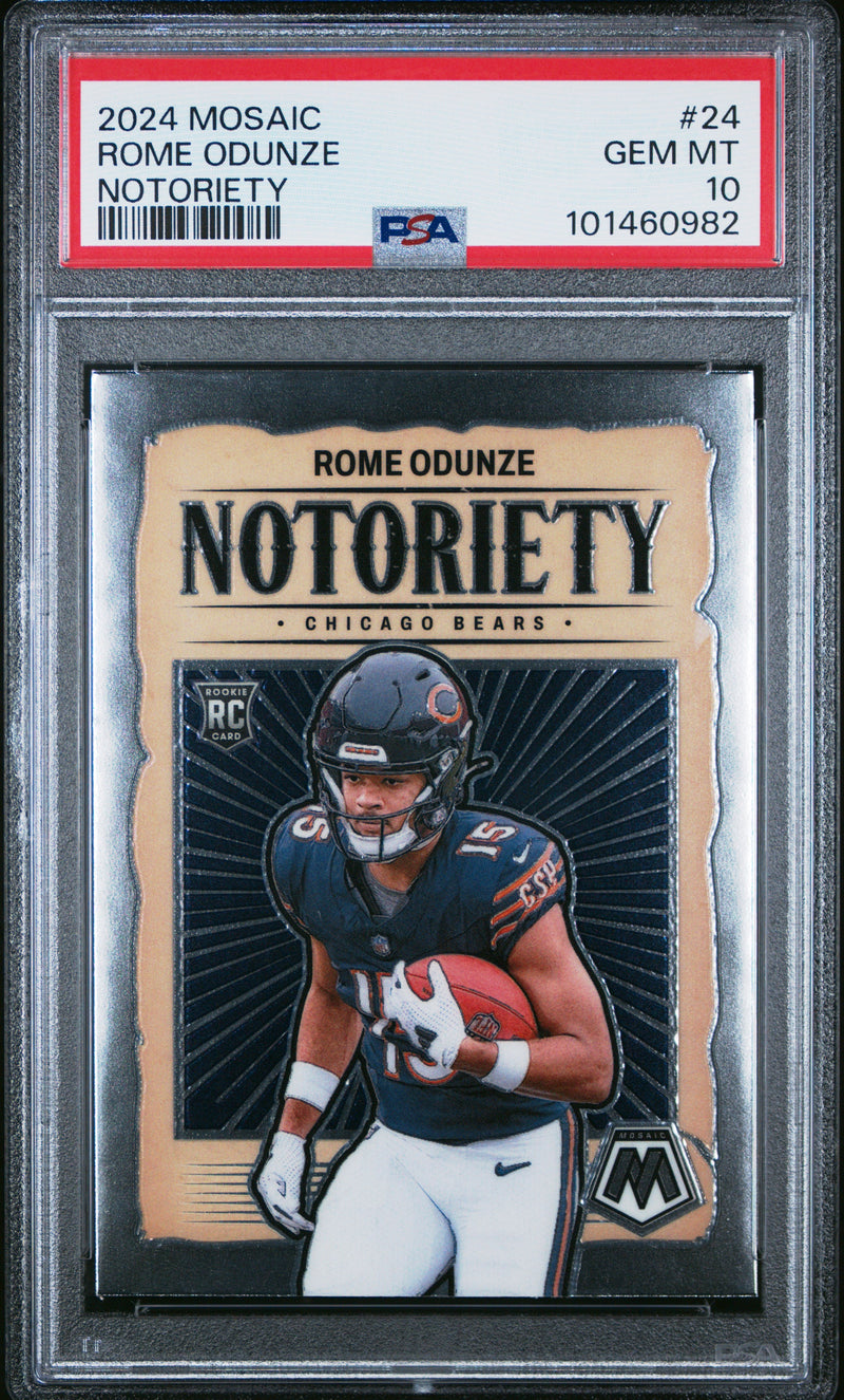 Graded 2024 Panini Mosaic Rome Odunze #24 Notoriety Rookie RC Football Card PSA 10 Gem Mint