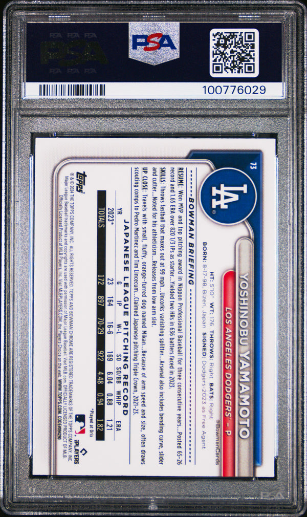 Graded 2024 Topps Bowman Chrome Mega Box Yoshinobu Yamamoto #73 Rookie RC Baseball Card PSA 10 Gem Mint