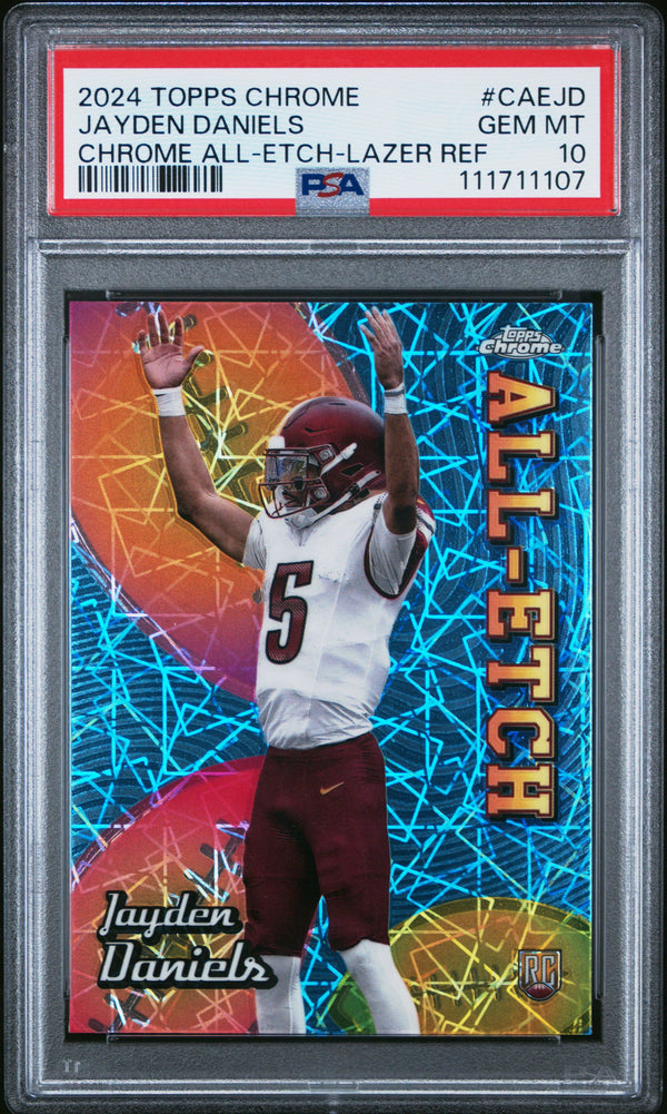 Graded 2024 Topps Chrome Jayden Daniels #CAEJD Chrome All Etch Lazer Refractor Rookie RC Football Card PSA 10 Gem Mint