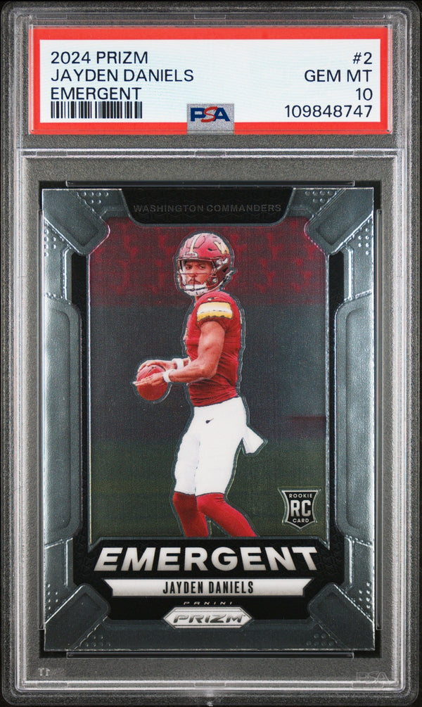 Graded 2024 Panini Prizm Jayden Daniels #2 Emergent Rookie RC Football Card PSA 10 Gem Mint