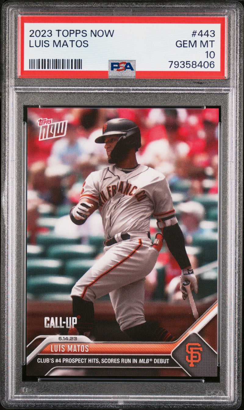 Graded 2023 Topps Now Luis Matos #443 Rookie RC Baseball Card PSA 10 Gem Mint
