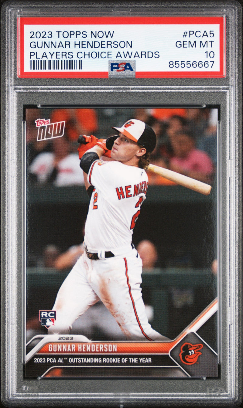 Graded 2023 Topps Now Gunnar Henderson #PCA5 Players Choice Awards Rookie RC Baseball Card PSA 10 Gem Mint
