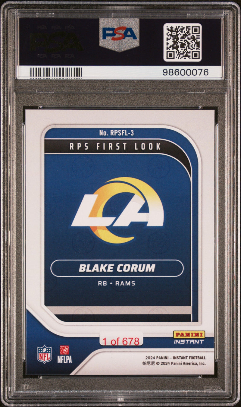 Graded 2024 Panini Instant NFL Blake Corum #RPSFL3 RPS First Look Rookie RC Football Card PSA 9 Mint