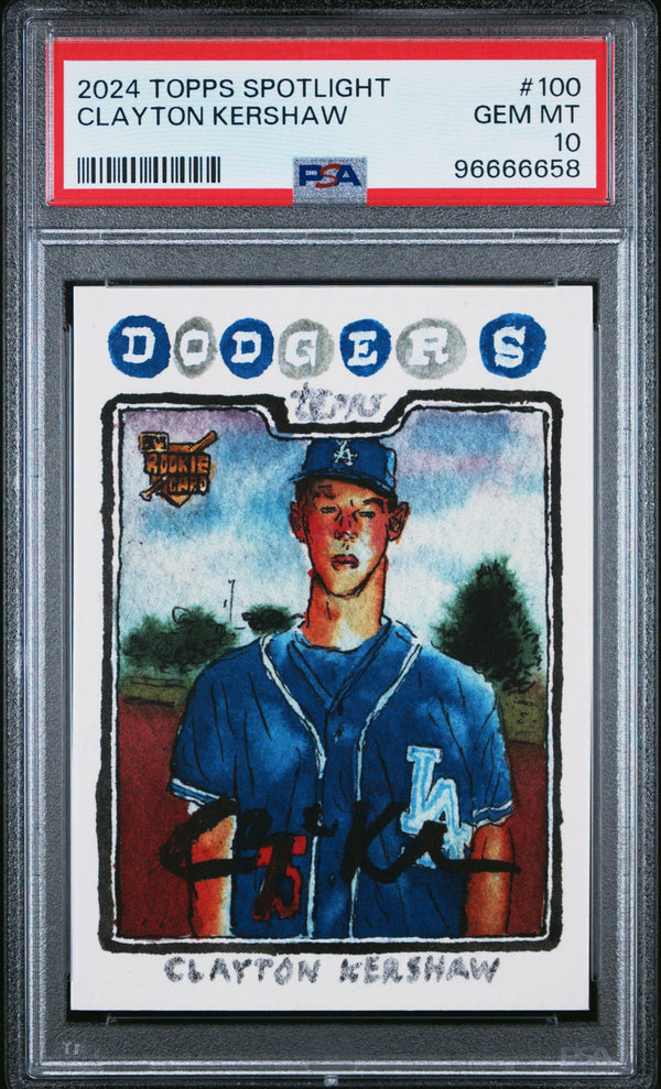 Graded 2024 Topps Spotlight Clayton Kershaw #100 Baseball Card PSA 10 Gem Mint
