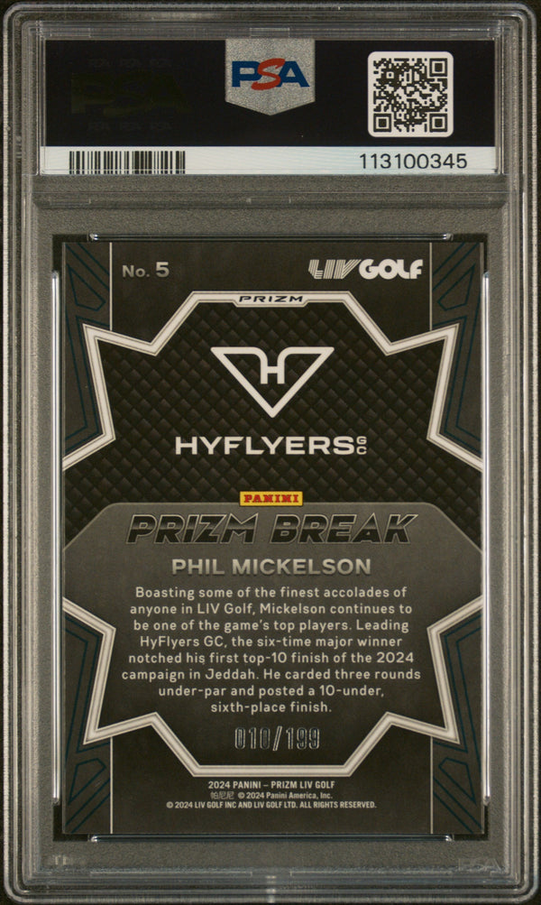 Graded 2024 Panini Prizm LIV Golf Phil Mickelson #5 Prizm Break Teal Prizm /199 Rookie RC Card PSA 10 Gem Mint