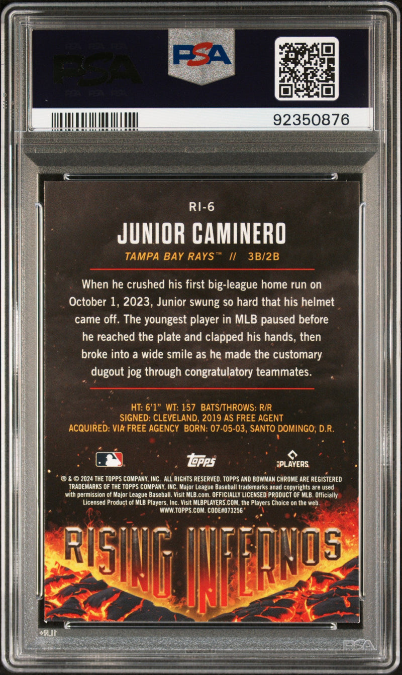 Graded 2024 Topps Bowman Junior Caminero #RI6 Rising Infernos Rookie RC Baseball Card PSA 10 Gem Mint