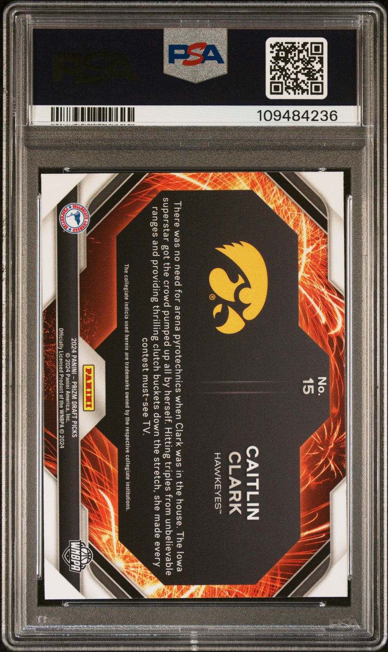 Graded 2024 Panini Prizm Draft Picks Caitlin Clark #15 Fireworks Rookie RC Basketball Card PSA 10 Gem Mint