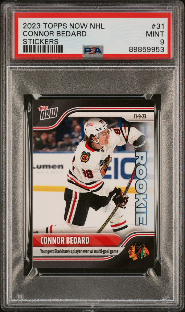 Graded 2023 Topps Now NHL Connor Bedard #31 Stickers Rookie RC Hockey Card PSA 9 Mint