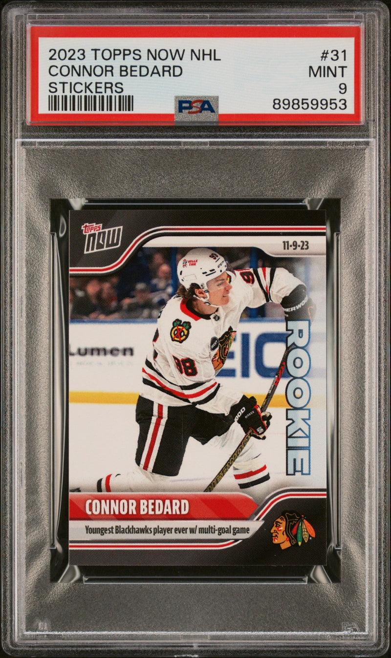 Graded 2023 Topps Now NHL Connor Bedard #31 Stickers Rookie RC Hockey Card PSA 9 Mint