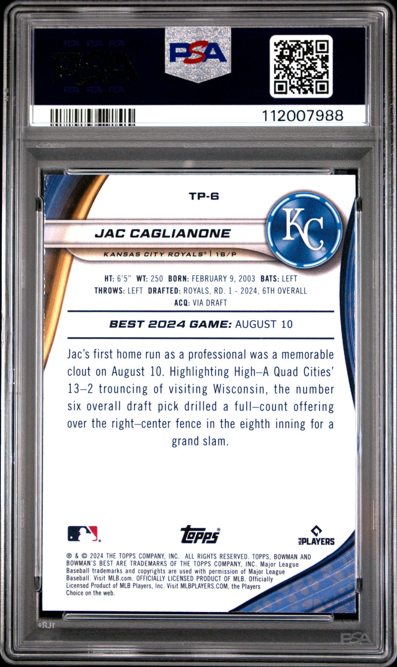 Graded 2024 Topps Bowmans Best Jac Caglianone #TP6 Top Prospects Wave Rookie RC Baseball Card PSA 10 Gem Mint