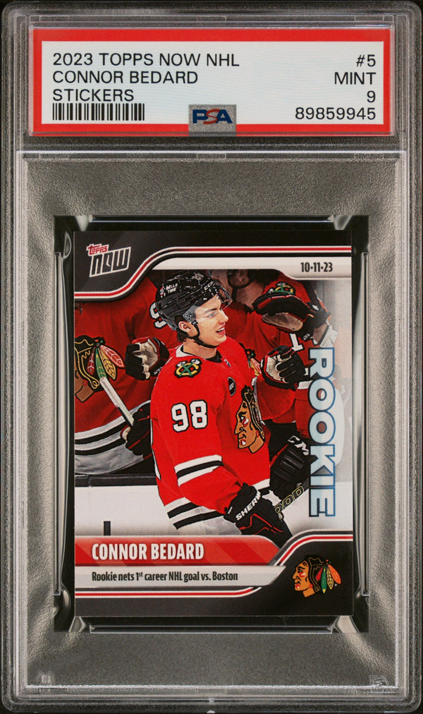 Graded 2023 Topps Now NHL Connor Bedard #5 Stickers Rookie RC Hockey Card PSA 9 Mint