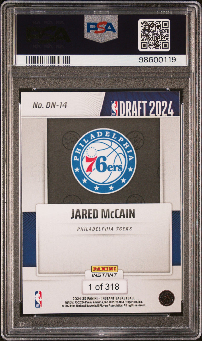 Graded 2024 Panini Instant NBA Jared McCain #DN14 Draft Night Rookie RC Basketball Card PSA 9 Mint