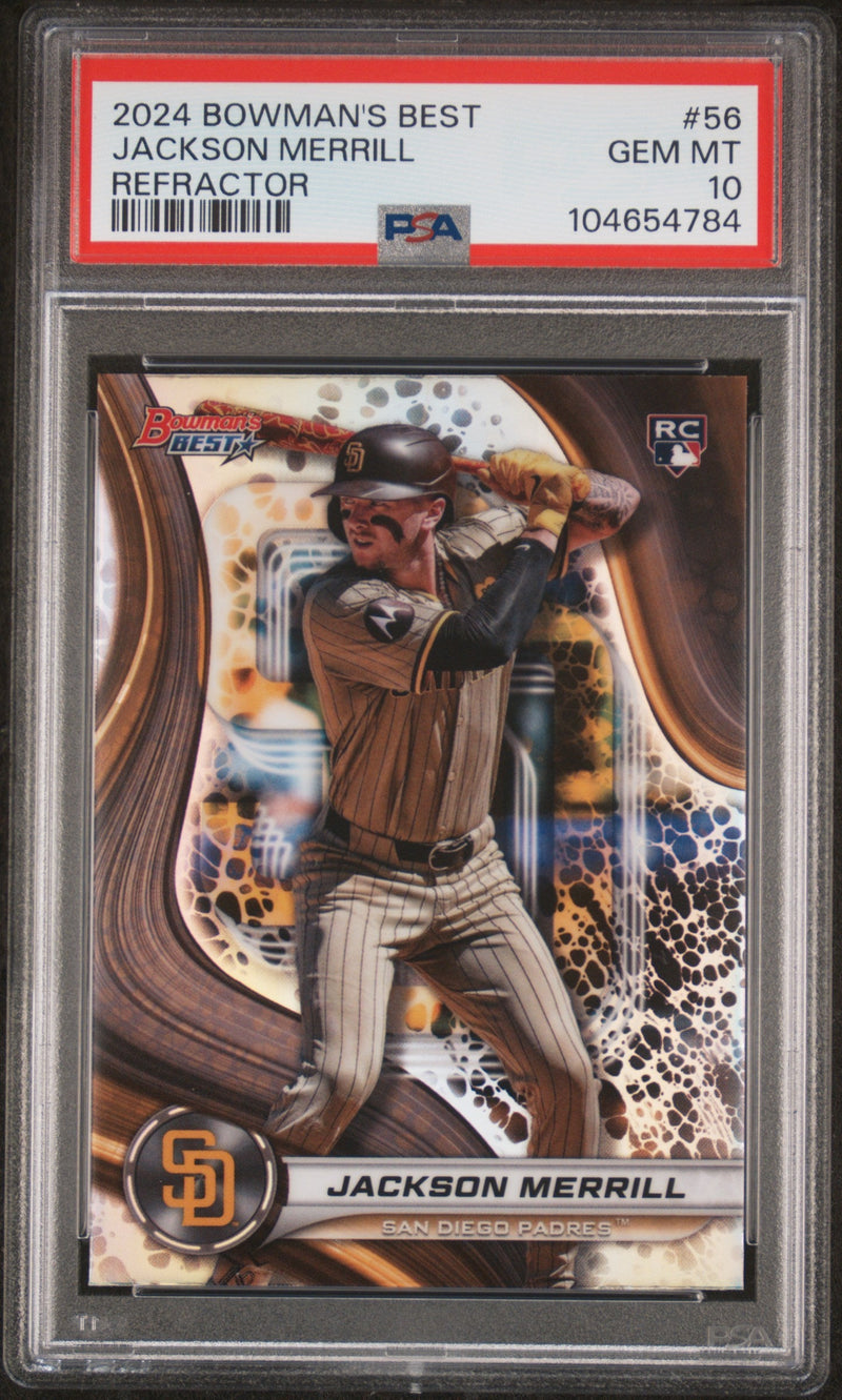 Graded 2024 Topps Bowmans Best Jackson Merrill #56 Refractor Rookie RC Baseball Card PSA 10 Gem Mint