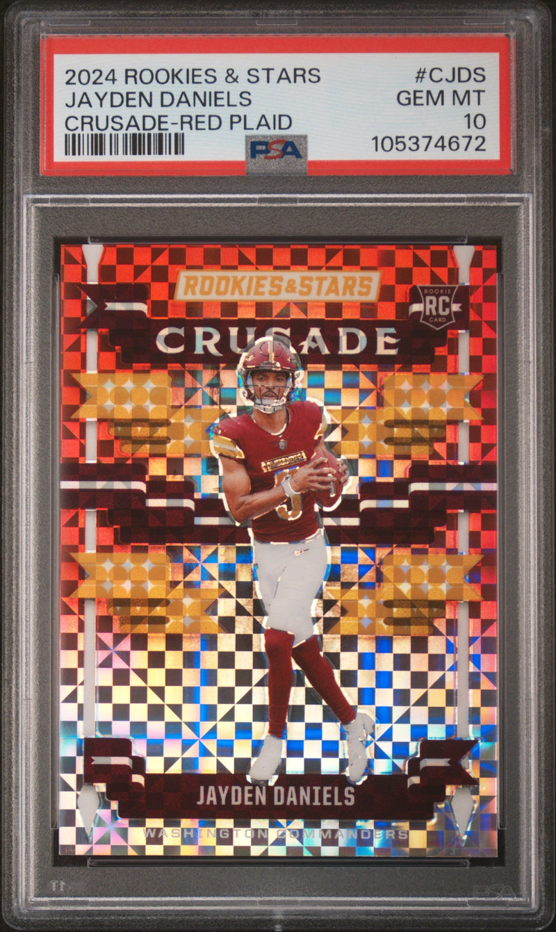 Graded 2024 Panini Rookies & Stars Jayden Daniels #CJDS Crusade Red Plaid Rookie RC Football Card PSA 10 Gem Mint