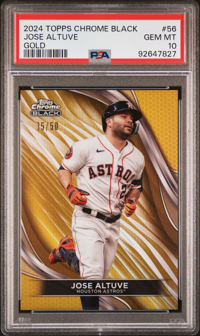 Graded 2024 Topps Chrome Black Jose Altuve #56 Gold #/50 Baseball Card PSA 10 Gem Mint
