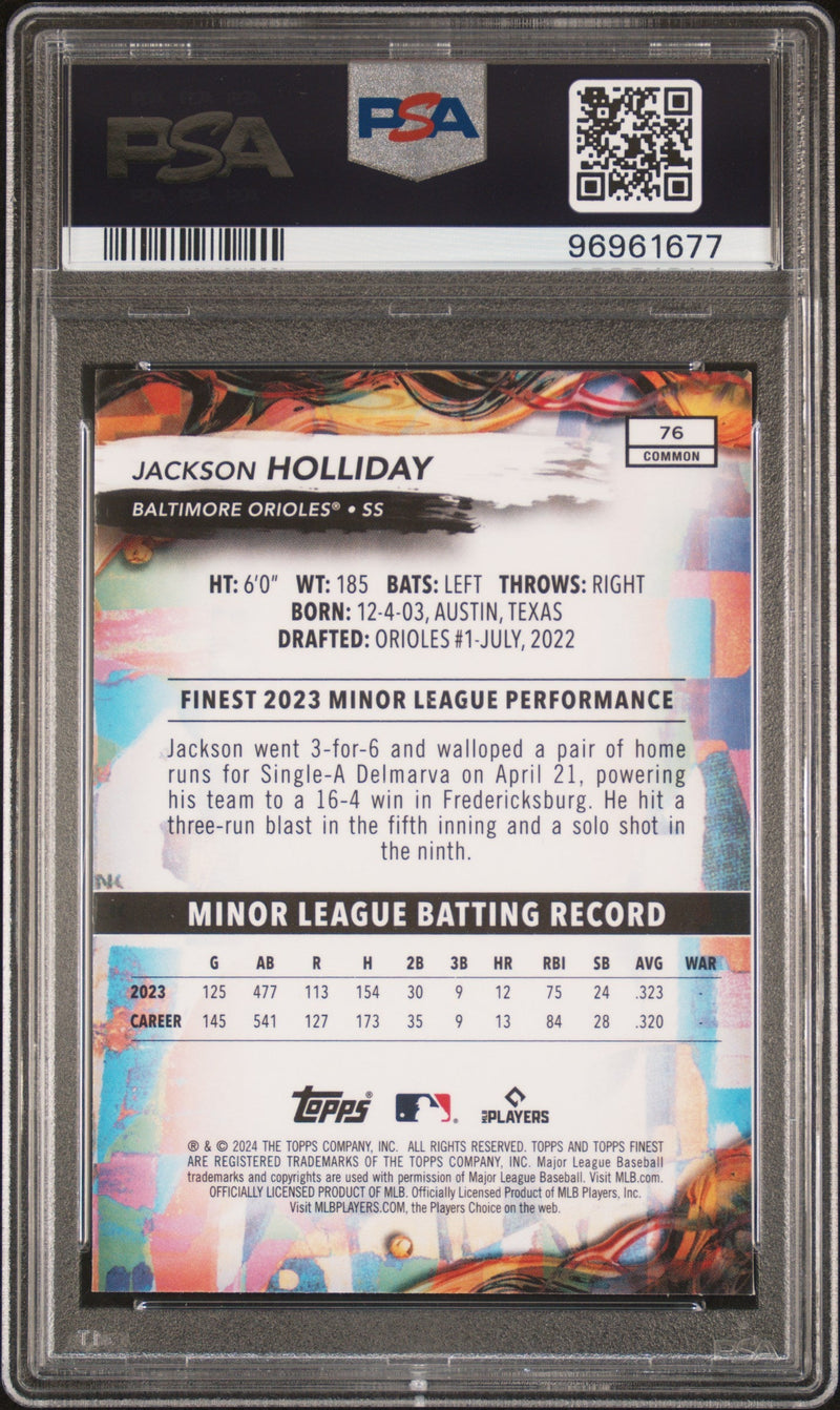 Graded 2024 Topps Finest Jackson Holliday #76 Checkerboard Refractor Rookie RC Baseball Card PSA 10 Gem Mint