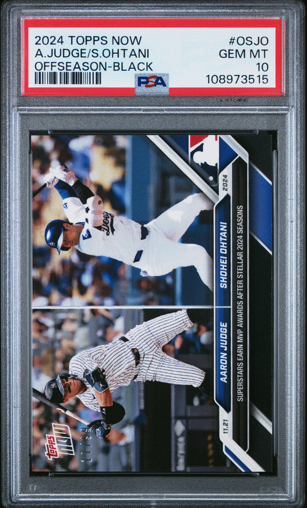 Graded 2024 Topps Now Aaron Judge/Shohei Ohtani #OSJO Black /99 Baseball Card PSA 10 Gem Mint