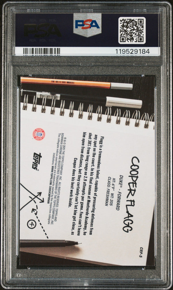 Graded 2024 Topps Bowman Chrome U Cooper Flagg #CRP5 College Rule Playbook Rookie RC Basketball Card PSA 10 Gem Mint