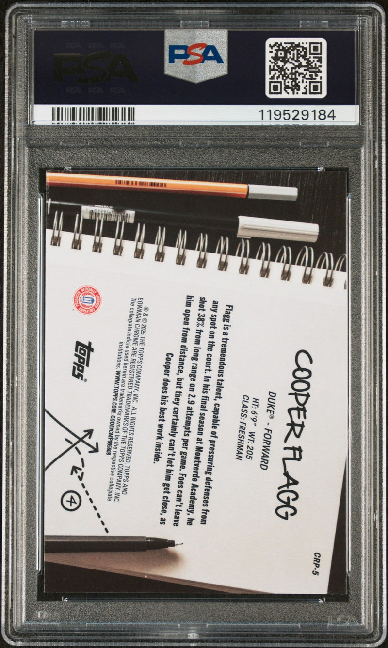 Graded 2024 Topps Bowman Chrome U Cooper Flagg #CRP5 College Rule Playbook Rookie RC Basketball Card PSA 10 Gem Mint