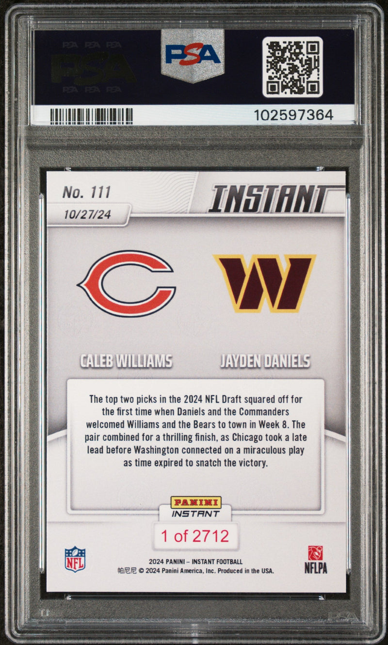 Graded 2024 Panini Instant NFL Jayden Daniels/Caleb Williams #111 Rookie RC Football Card PSA 10 Gem Mint