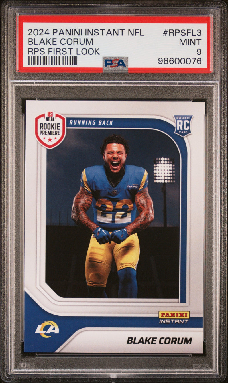 Graded 2024 Panini Instant NFL Blake Corum #RPSFL3 RPS First Look Rookie RC Football Card PSA 9 Mint