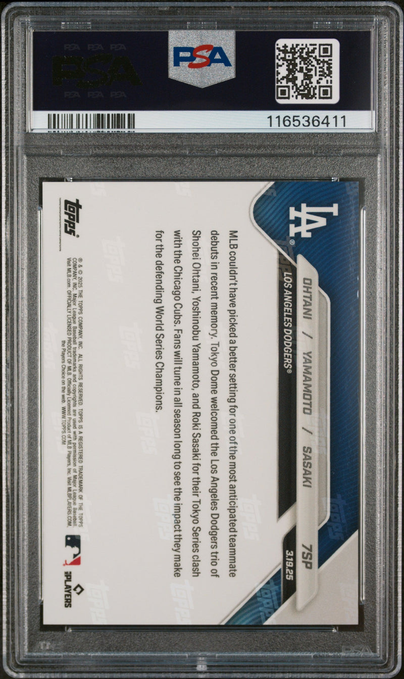 Graded 2025 Topps Now Shohei Ohtani/Yoshinobu Yamamoto/Roki Sasaki #7SP Baseball Card PSA 10 Gem Mint