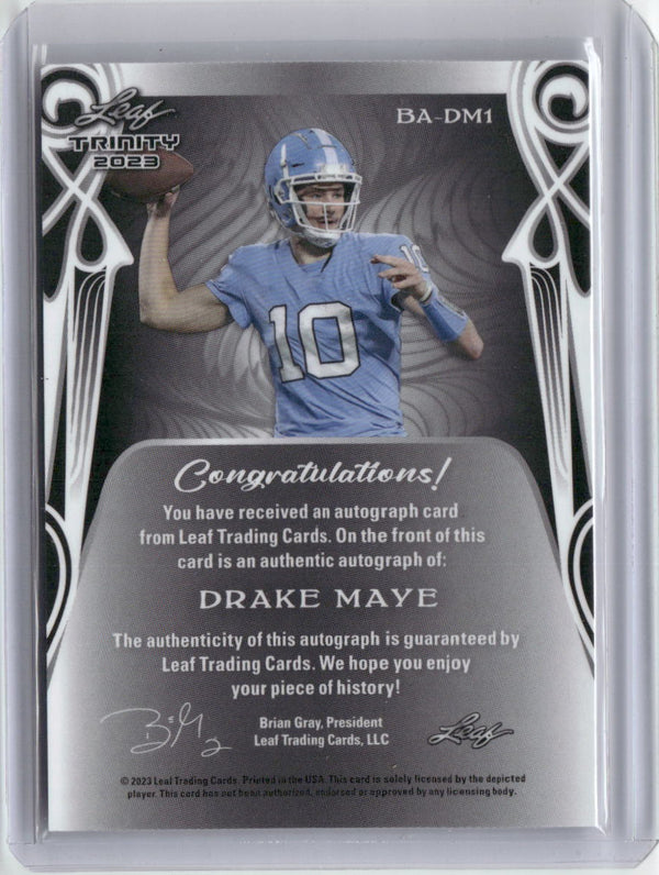 2023 Leaf Trinity Drake Maye #BA-DM1 Autographed #/99 Rookie RC Football Card