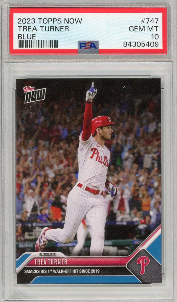 Graded 2023 Topps Now Trea Turner #747 Blue Baseball Card PSA 10 Gem Mint
