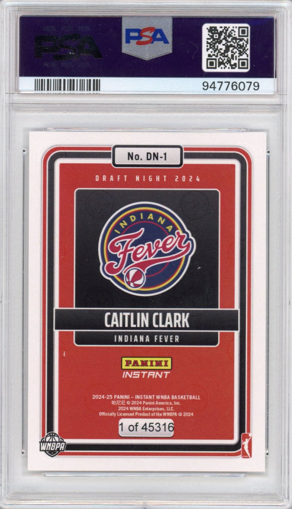 Graded 2024 Panini Instant WNBA Caitlin Clark #DN1 Draft Night Rookie RC Basketball Card PSA 10 Gem Mint
