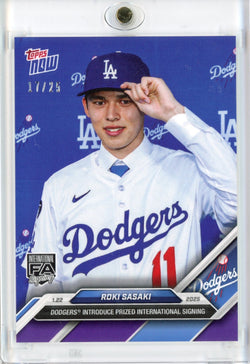 2025 Topps Now Roki Sasaki #OS-16 Offseason Purple #/25 Los Angeles Dodgers Rookie RC Baseball Card