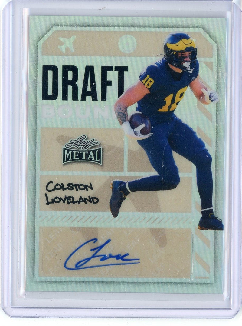2025 Leaf Metal Colston Loveland #DBACL1 Draft Bound Silver /190 Rookie RC Football Card